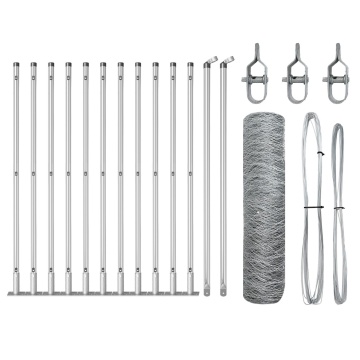 Gard hexagonal 0,6x25 m din oțel galvanizat, Stâlpi de gard cu plăci de bază 13 buc Ø32mm 70cm din oțel galvanizat - Img 2