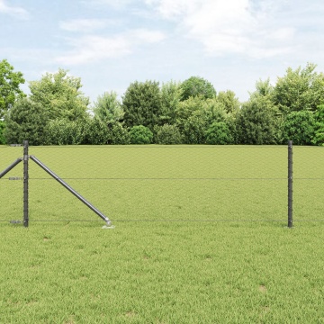 Gard Hexagonal Gri 0.6x25 m Oțel, Stâlpi de Gard cu Spike 13 pcs Ø32 mm 80 cm Oțel Galvanizat - Img 1