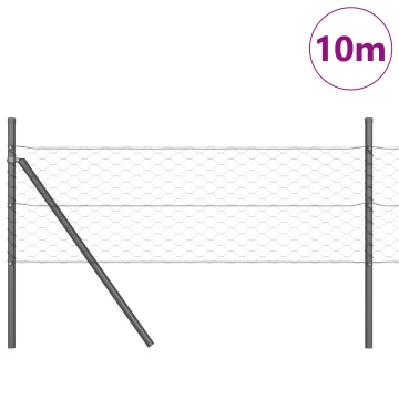 Gard Hexagonal Gri 0.8x10 m Oțel, Stâlpi de Gard 7 buc Gri Ø32 mm 120 cm Oțel Zincat - Img 3