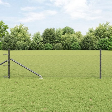 Gard Hexagonal Gri 0,8x10 m Oțel, Stâlpi de Gard cu Ancoră 7 buc Ø32 mm 100 cm Oțel Zincat - Img 1