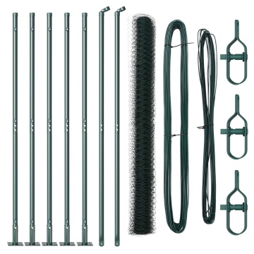 Gard hexagonal verde 1,4x10 m din oțel, Stâlpi de gard cu plăci de bază 7 buc Ø32mm 78,5cm din oțel galvanizat - Img 2