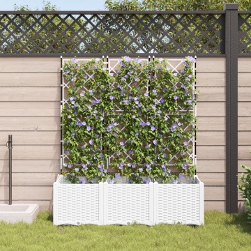 Ghiveci de grădină cu suport 3 piese Alb 120x40x143 cm - Img 3