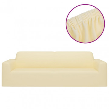 Husă elastică pentru canapea cu 3 locuri poliester jersey crem - Img 2
