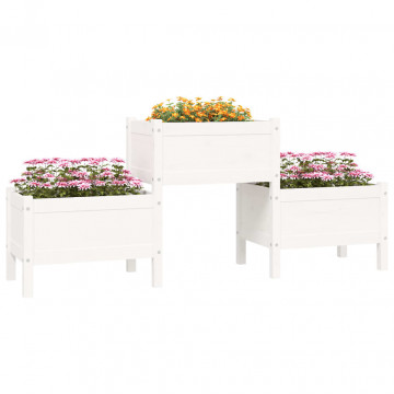Jardinieră, alb, 178,5x44x75 cm, lemn masiv de pin - Img 3