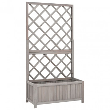 Jardinieră colț cu spalier, gri, 70x30x135 cm, lemn masiv brad - Img 1