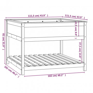 Jardinieră cu raft, alb, 111,5x111,5x81 cm, lemn masiv de pin - Img 7