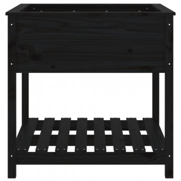 Jardinieră cu raft, negru, 82,5x82,5x81 cm, lemn masiv de pin - Img 8