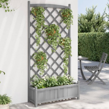 Jardinieră cu spalier, gri, lemn masiv de brad - Img 1