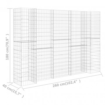 Jardinieră gabion în formă de H, 260 x 40 x 180 cm, sârmă oțel - Img 5
