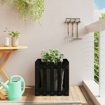 Jardinieră grădină design gard negru 50x50x50 cm lemn masiv pin - Img 1