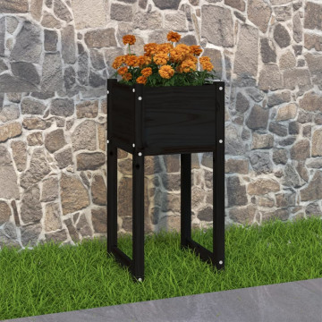 Jardinieră, Negru, 40x40x81 cm, lemn masiv de pin - Img 1