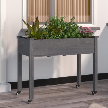 Jardinieră pe roți cu căptușeală 118x59x80cm lemn masiv de brad - Img 1