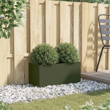 Jardinieră, verde măsliniu, 62x30x29 cm, oțel - Img 3
