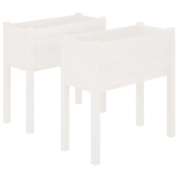 Jardiniere de grădină, 2 buc., alb, 70x31x70 cm, lemn masiv pin - Img 2