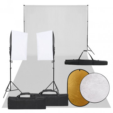 Kit studio foto cu set de lumini, fundal și reflector - Img 1