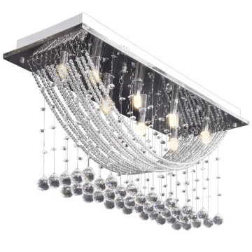 Lustră cu mărgele strălucitoare din sticlă, 8 x G9, 29 cm, alb - Img 12