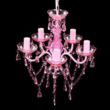 Lustră roz de cristal artificial cu 5 becuri - Img 3