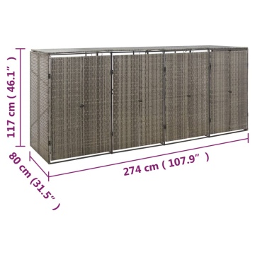 Magazie de pubele cvadruplă, gri, 274x80x117 cm, poliratan - Img 6