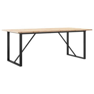 Masă bucătărie, cadru O, 200x100x75,5cm lemn masiv pin și fontă - Img 2