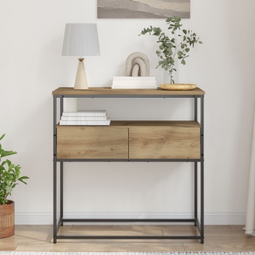 Masă Consolă Artizan Stejar 75x40x75 cm Lemn prelucrat și Oțel - Img 1