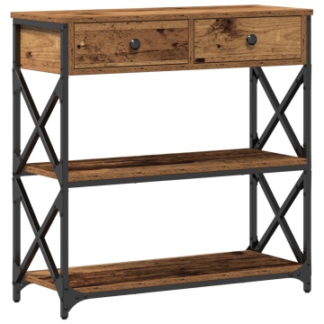 Masă consolă, lemn vechi, 75x28x75 cm, lemn prelucrat și oțel - Img 2