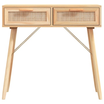 Masă consolă maro 80x30x75 cm lemn masiv pin și ratan natural - Img 4