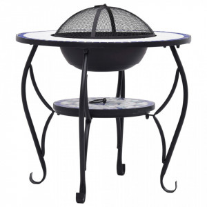 Masă cu vatră de foc, mozaic, albastru și alb, 68 cm, ceramică - Img 5