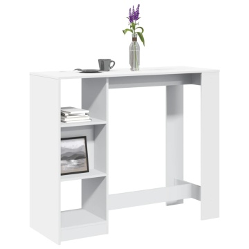 Masă de bar cu raft, alb, 124x46x103,5 cm, lemn prelucrat - Img 1
