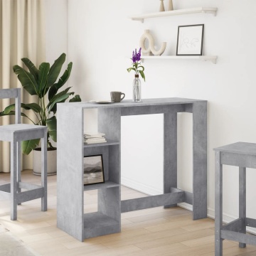 Masă de bar cu raft, gri beton, 124x46x103,5 cm, lemn prelucrat - Img 3