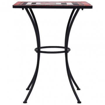 Masă de bistro mozaic, cărămiziu și alb, 60 cm, ceramică - Img 3