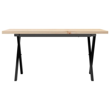 Masă de cafea, cadru X, 90x40x45,5 cm, lemn masiv pin și Oţel - Img 4