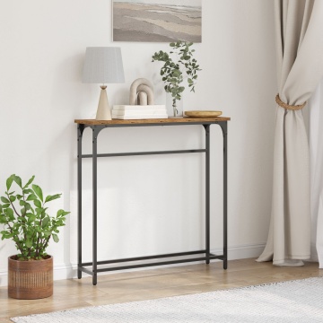 Masă de Consolă Lemn Vechi 75x19,5x75 cm Lemn Stratificat și Oțel - Img 1