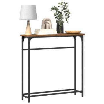 Masă de Consolă Lemn Vechi 75x19,5x75 cm Lemn Stratificat și Oțel - Img 3