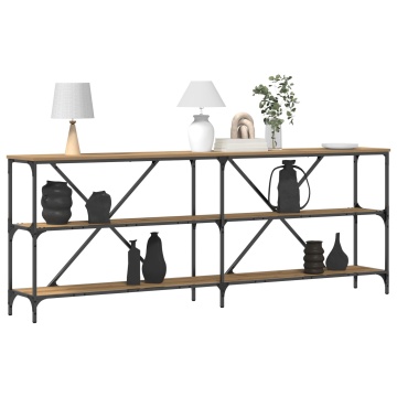 Masă de Consolă Stejar Artisan 200x30x75 cm Lemn Multistrat și Oțel - Img 3