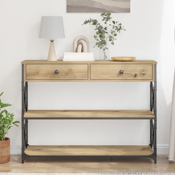 Masa de console Artisan Stejar 100x28x75 cm Lemn Compus și Oțel - Img 4