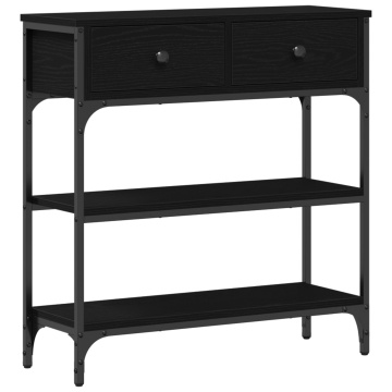 Masă de console Negru Stejar 72,5x25x75 cm Lemn prelucrat și Oțel - Img 2