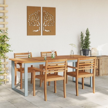 Masă de dining exterioară Gri 200x90x75 cm Oțel și Lemn Solid Acacia - Img 4