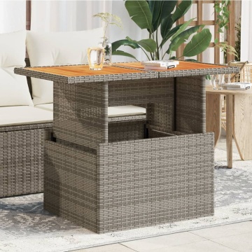 Masă de grădină, gri, 100x55x73 cm, poliratan și lemn de acacia - Img 1