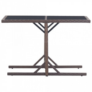 Masă de grădină, maro, 110 x 53 x 72 cm, sticlă și poliratan - Img 2
