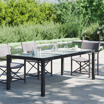 Masă de grădină,negru,190x90x75cm sticlă securizată & poliratan - Img 1