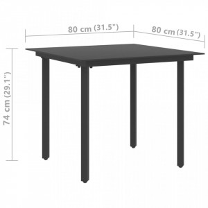 Masă de grădină, negru, 80 x 80 x 74 cm, oțel și sticlă - Img 4