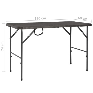 Masă de grădină pliabilă, maro, 120x60x74, HDPE, aspect ratan - Img 5