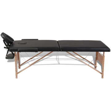 Masă de masaj pliabilă, 2 zone, negru, cadru din lemn - Img 6