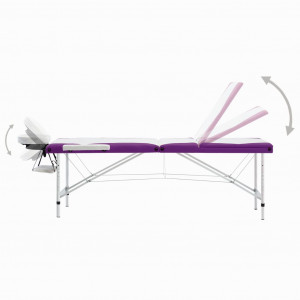 Masă de masaj pliabilă, 3 zone, alb și violet, aluminiu - Img 4