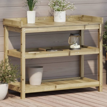 Masă de plantare cu rafturi, 108x45x86,5 cm, lemn pin tratat - Img 1