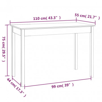 Masă de sufragerie, alb, 110x55x75 cm, lemn masiv de pin - Img 7