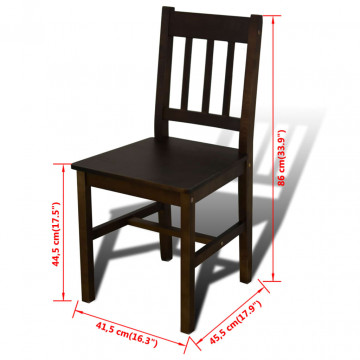 Masa de sufragerie din lemn cu 4 scaune, maro - Img 6