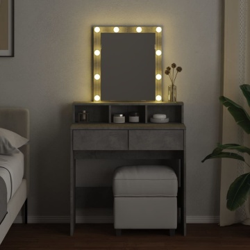 Masă de toaletă cu LED, gri beton, 80x41x144,5 cm - Img 3