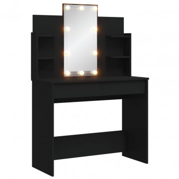 Masă de toaletă cu LED-uri, negru, 96x40x142 cm - Img 2