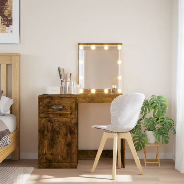 Masă de toaletă cu LED-uri, stejar fumuriu, 90x42x132,5 cm - Img 1